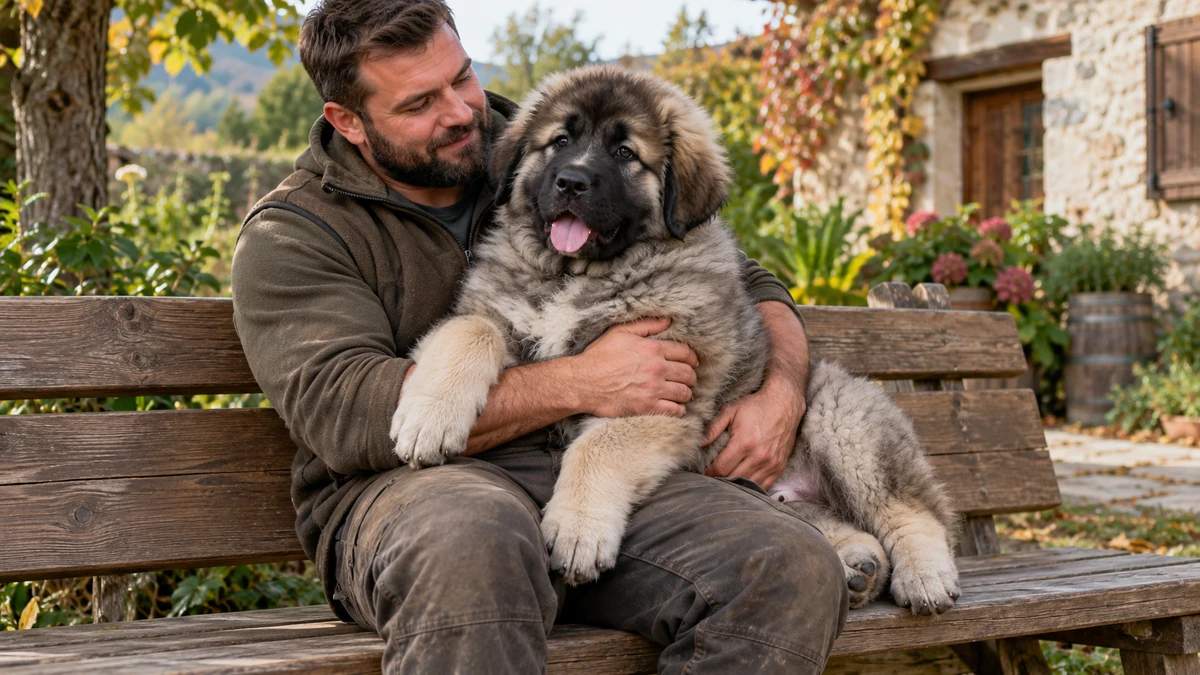 Kafkas Çoban Köpeği köpek — sahibinin kucağında